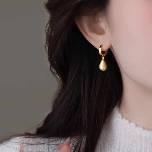 18K Gold-Plated Matte Brushed Waterdrop Earrings For Women