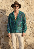 Retro Emerald Tropical Leaf Print Sheer Oversized Shirt