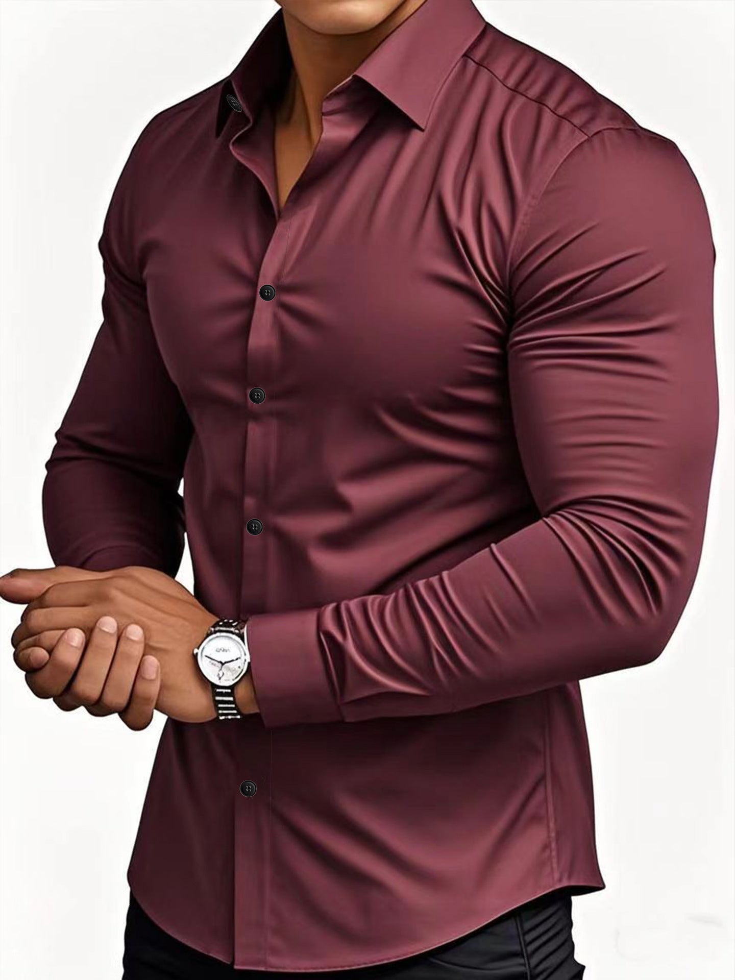 Spring Autumn Men's Solid Color Casual Long-Sleeve Shirt