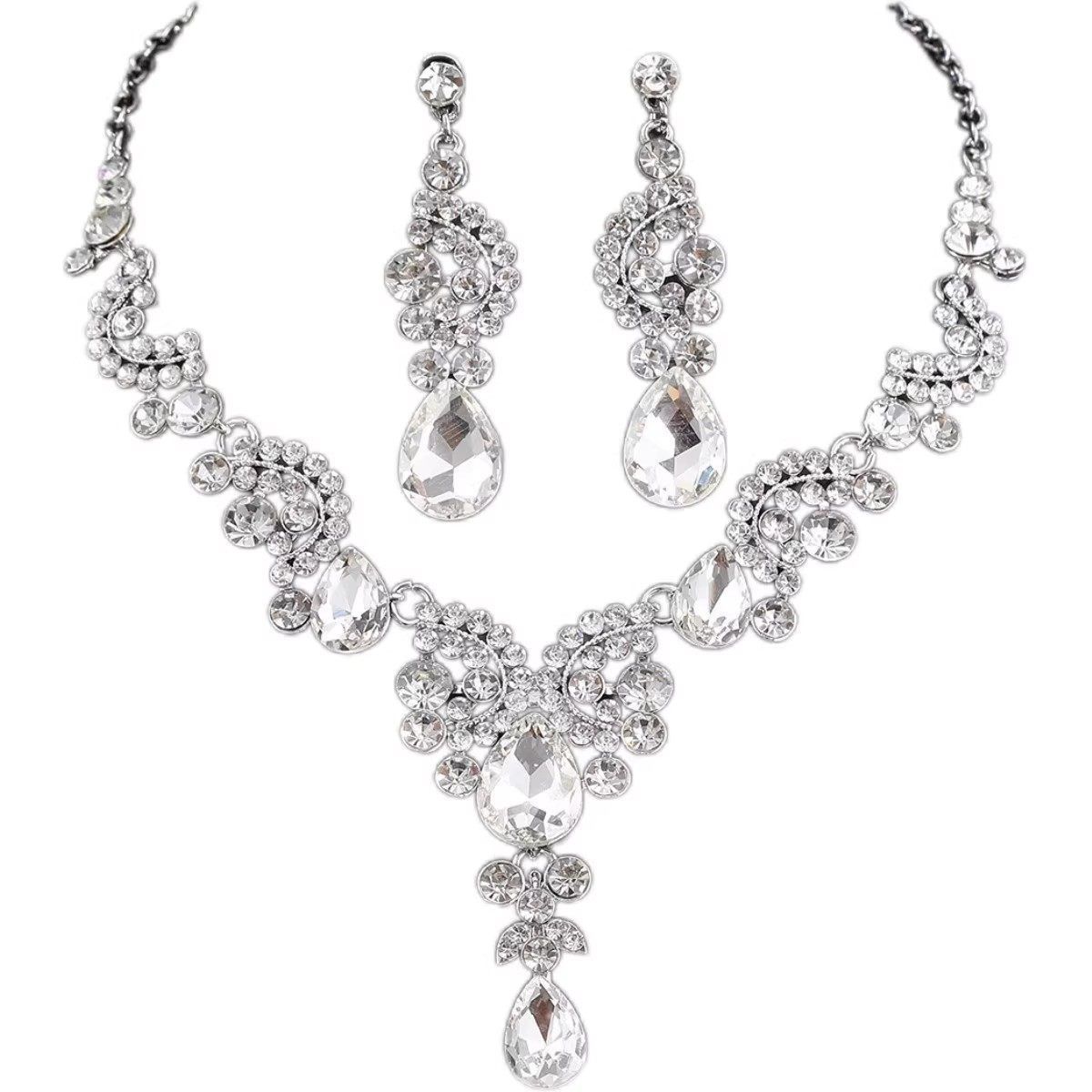3pcs Sparkling Waterdrop Full Rhinestone Tassel Necklace  Earrings Set For Women  Vintage Court Style, Light Luxury Niche Design Clavicle Accessories