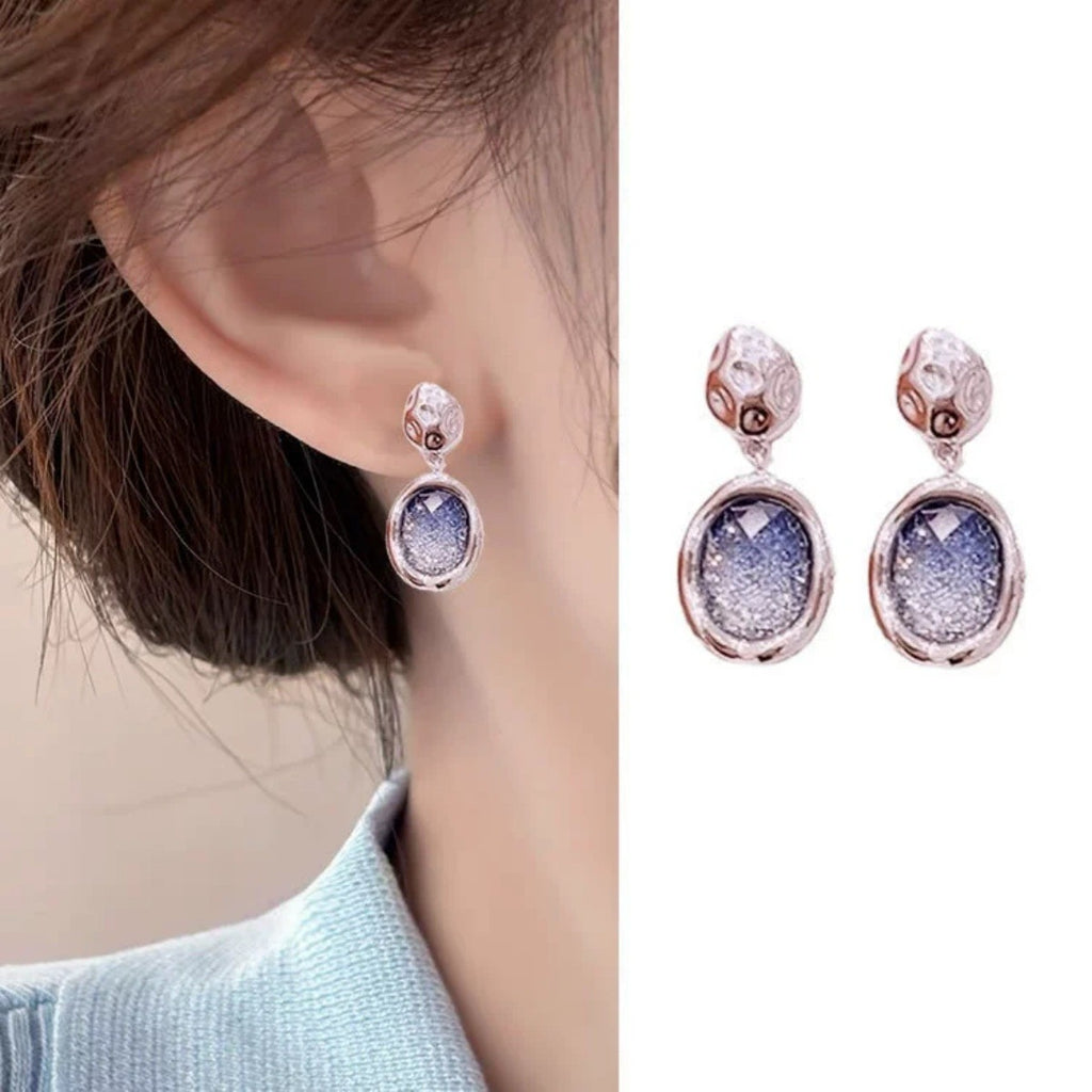 Irregular Blue Starry Sky Pendant Earrings