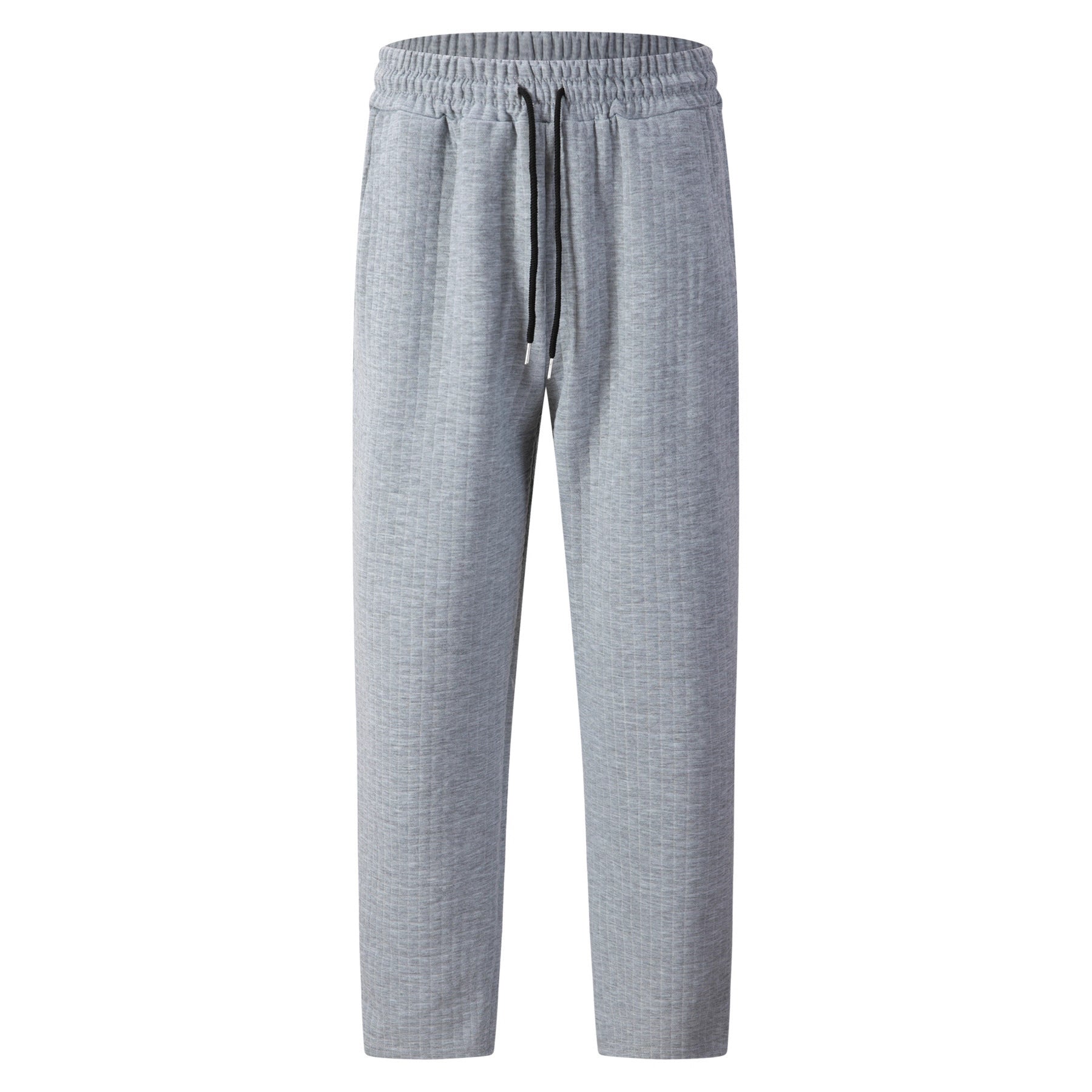 Solid-color Checkered Drawstring Mens Straight-leg Casual Trousers