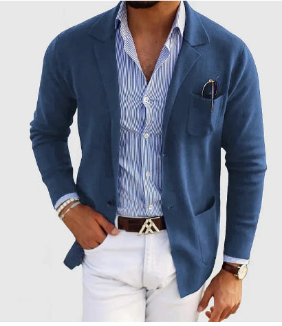 Business-Casual Printed Blazer With Double Buttons