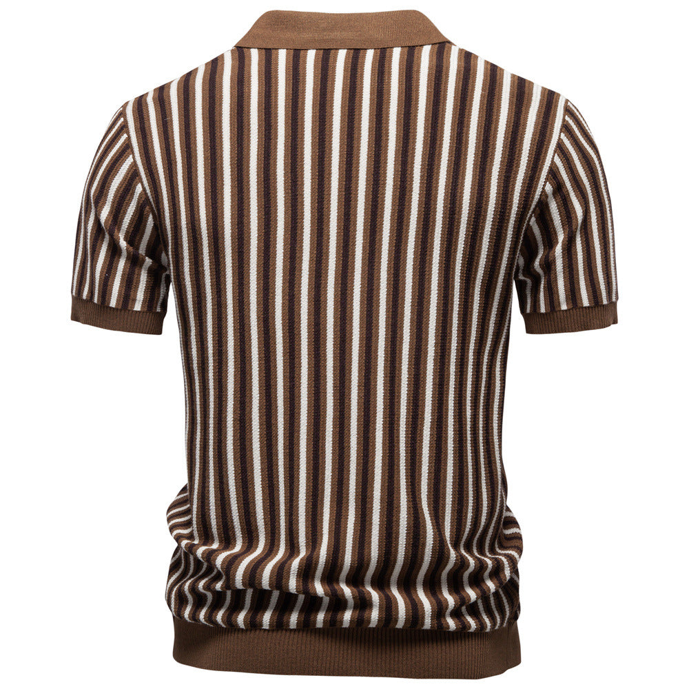 Summer New Lapel Collar Fashionable Striped Short-Sleeve Shirt