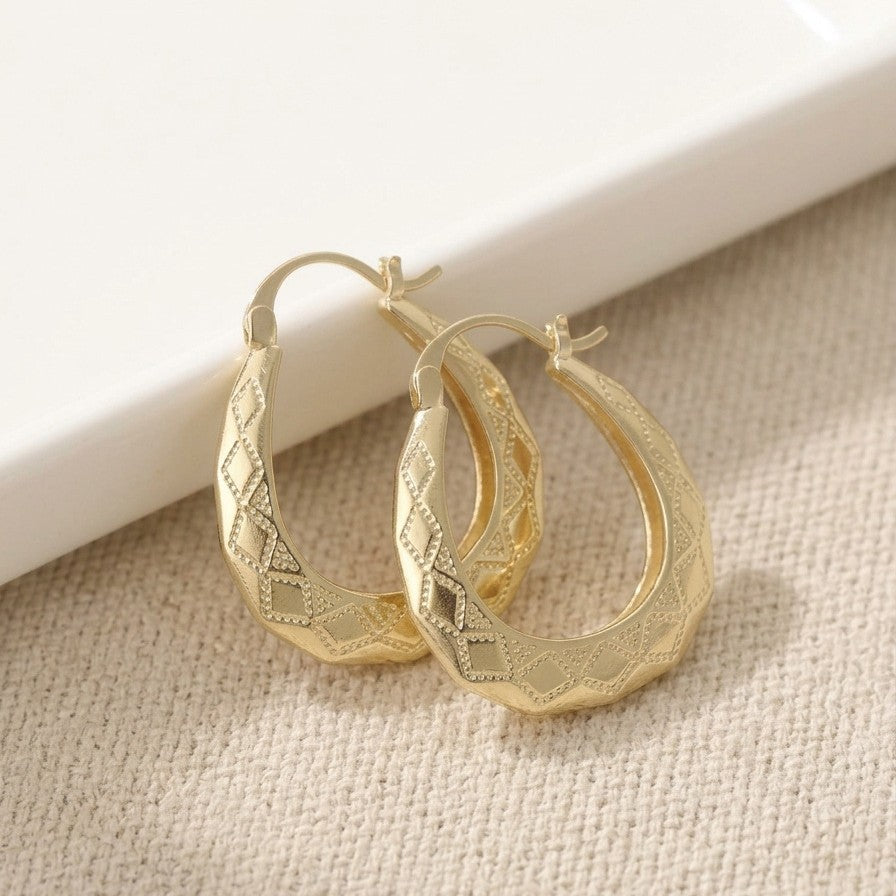 Women's Geometric Carved Oval Hoop Earrings, Personalized Fashionable Bohemian Style Ear Jewelry