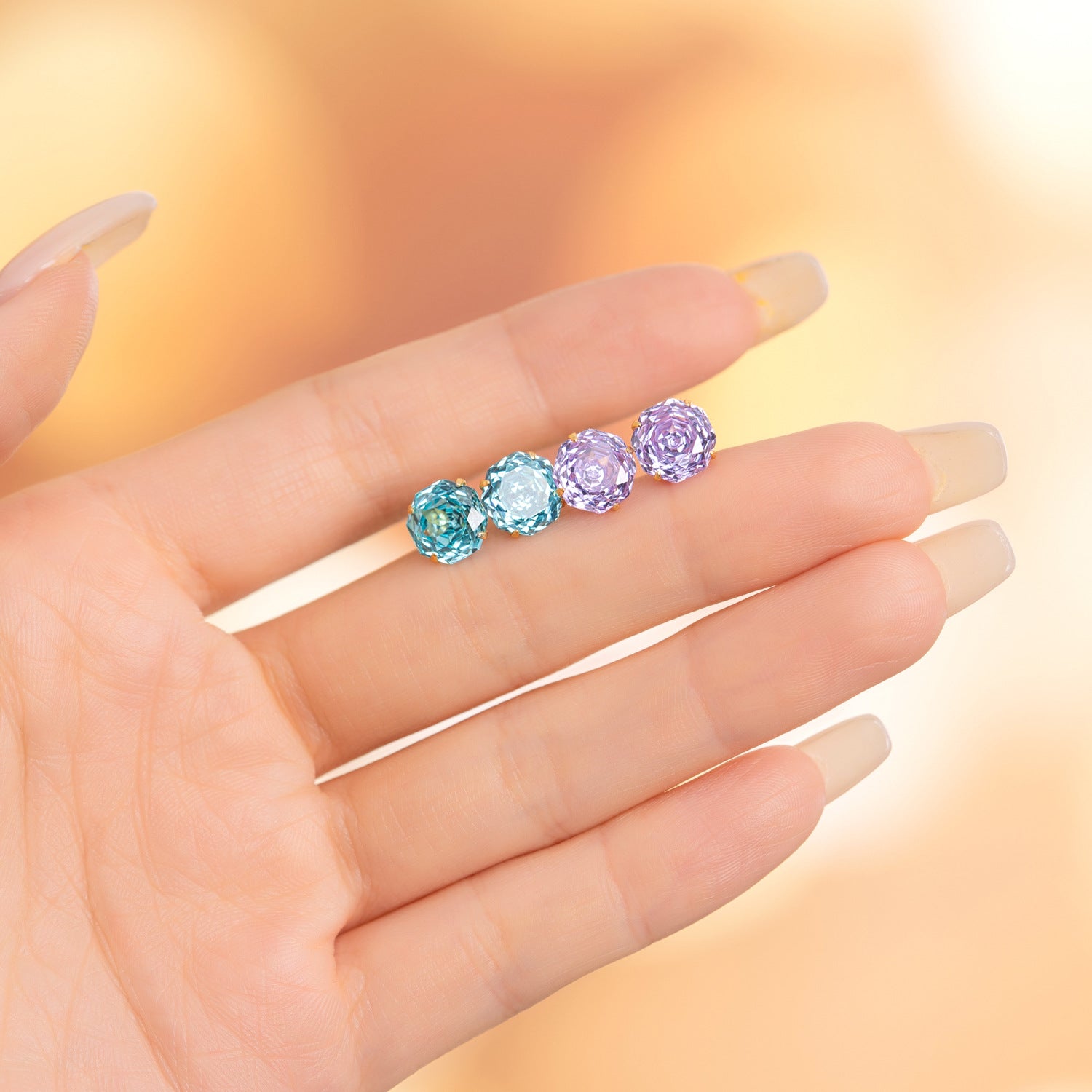 S925 Sterling Silver Millennial Rose-cut Cubic Zirconia Stud Earrings For Women