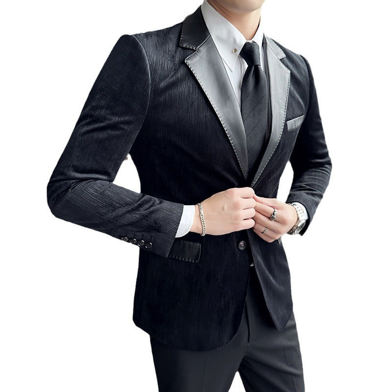 Men's Thick Slim-Fit Patchwork Leather Jacket