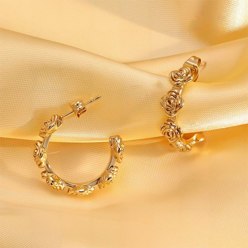 Fashionable Rose Flower Earrings Hoops For Women Niche Light Luxury