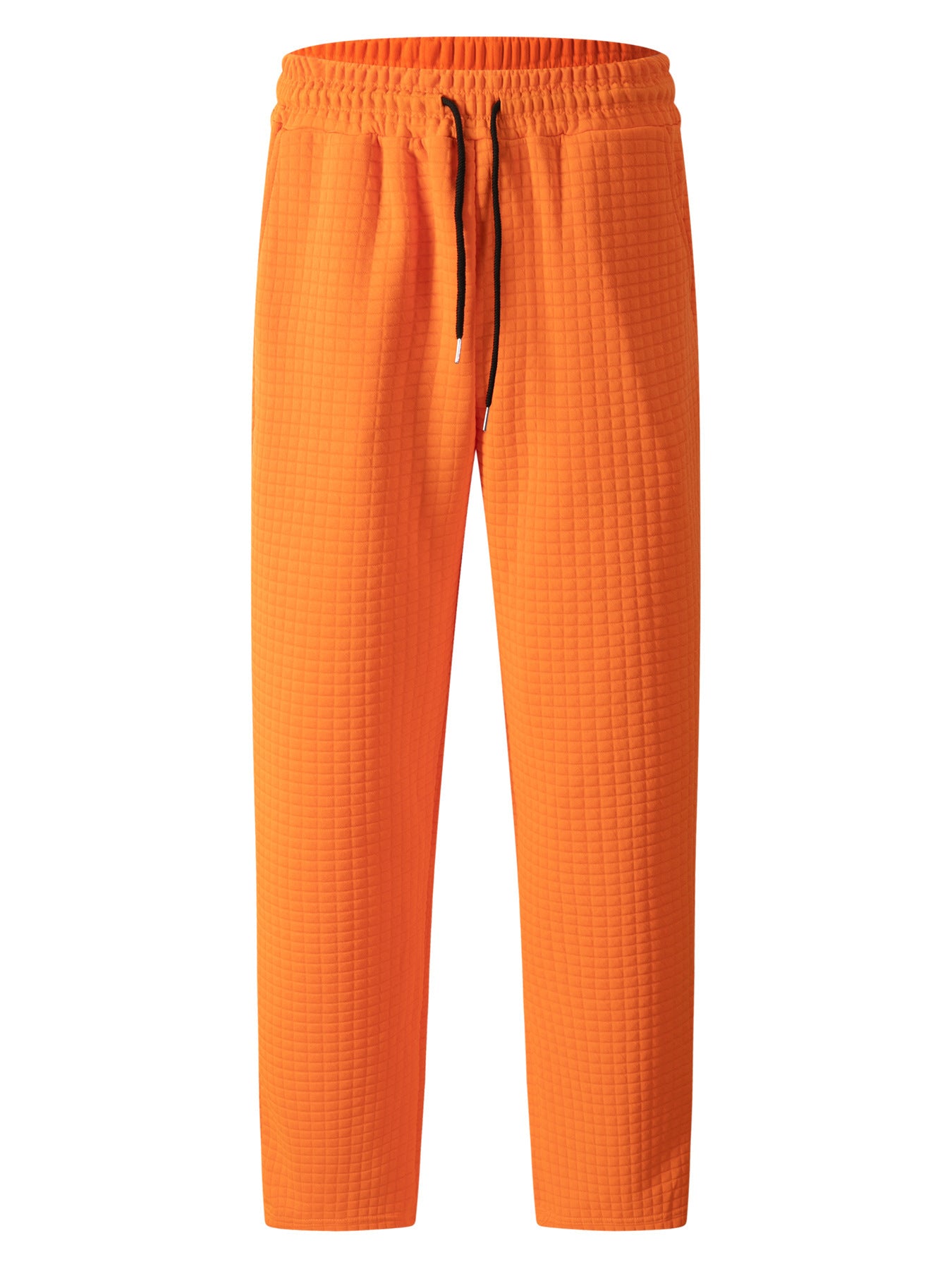 Solid-color Checkered Drawstring Mens Straight-leg Casual Trousers