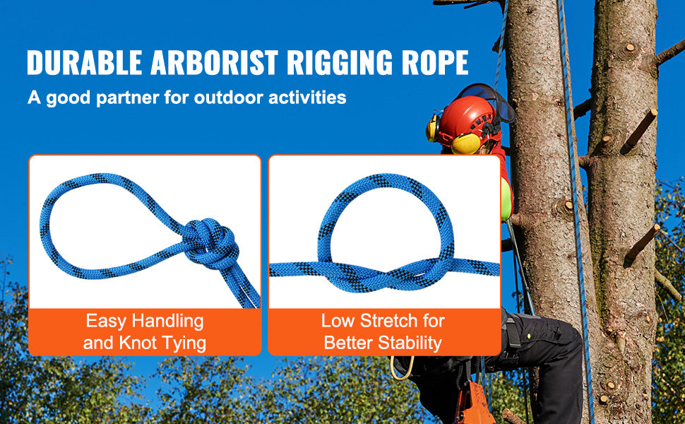 VEVOR 12.7mm Static Climbing Rope 125/150/200ft Outdoor Rock Climbing Rope 30KN Breaking Tension Fiber Rope w/ Steel Snap Hooks